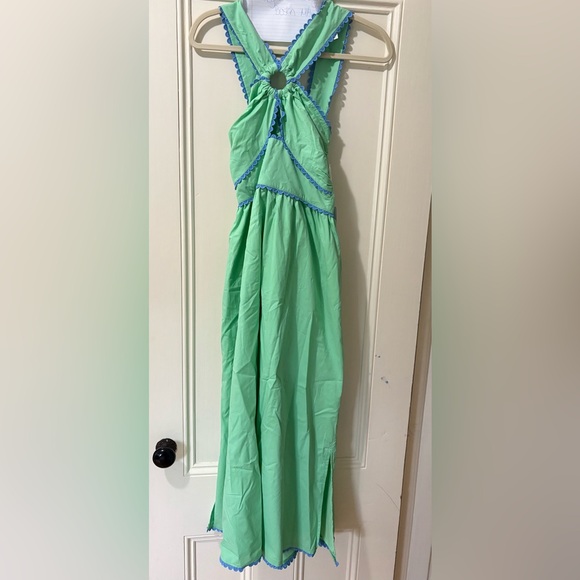 Green Ruched Ric Rac Halter Sundress - Picture 2 of 4